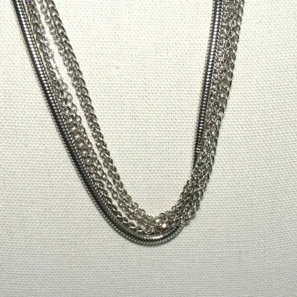 I.N.C. Silver Multi-Strand Layered Necklace With Lobster Clasp & Adjustable Chai